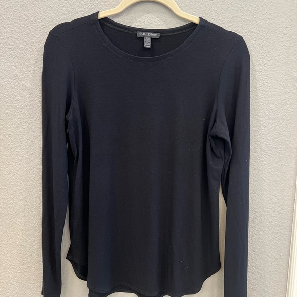 Eileen Fisher Classic Black Long Sleeve Crewneck Top, EUC - Picture 1 of 4